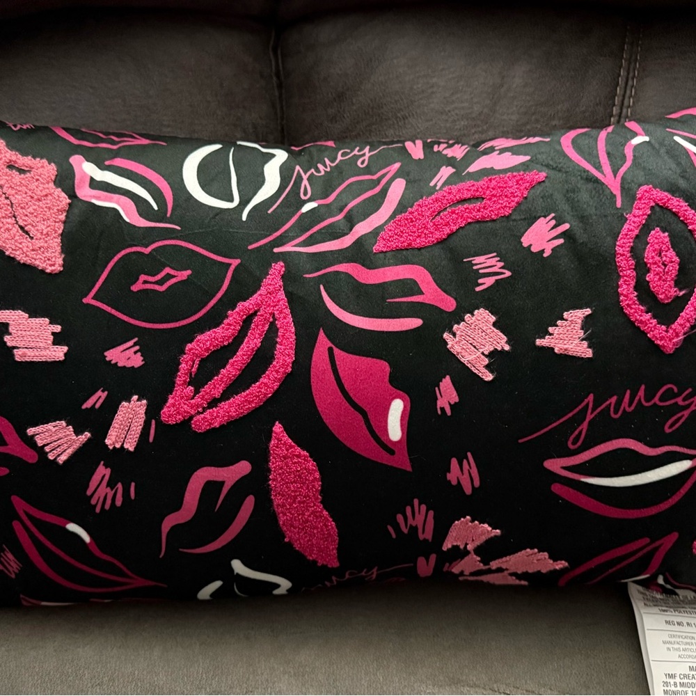 Juicy Couture Lip Print Pillow in Black and Pink